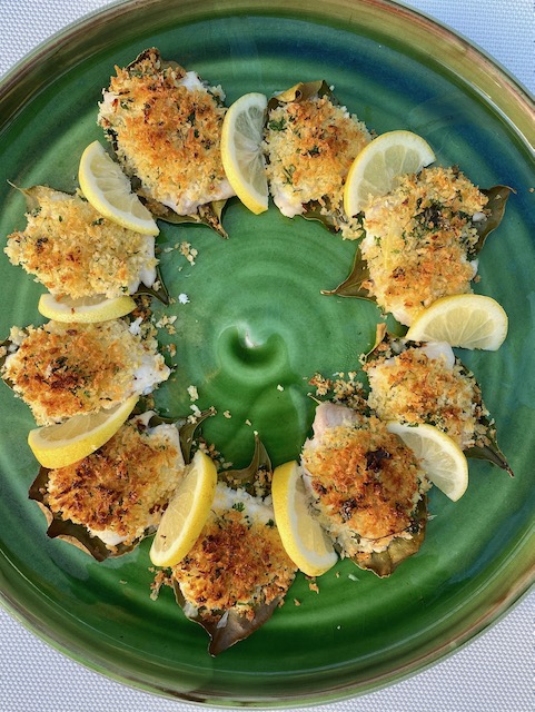 Positano Fish Bites ( Fish cooked on lemon leaves ) - Melanie's Kitchen